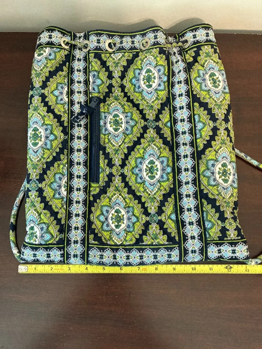 Vera Bradley Backsack Cambridge Backpack Drawstring Paisley Blue Green MADE USA